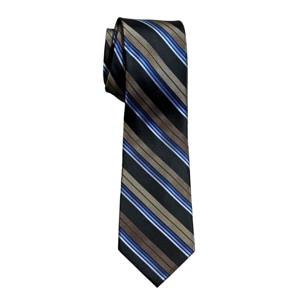Arrow Brown Blue Black 100% Silk Striped 58" Tie